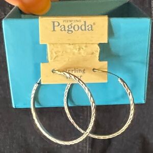 Sterling Silver Twisted Hoop Earrings, NEW